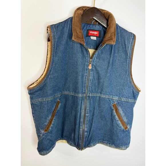 Wrangler Vintage Classic Hero Denim Vest Sherpa Corduroy Collar Men’s 2XL - Picture 8 of 9